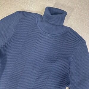 Title Nine XL Midnight Blue Sweater Ribbed Turtleneck Long Sleeve Blend